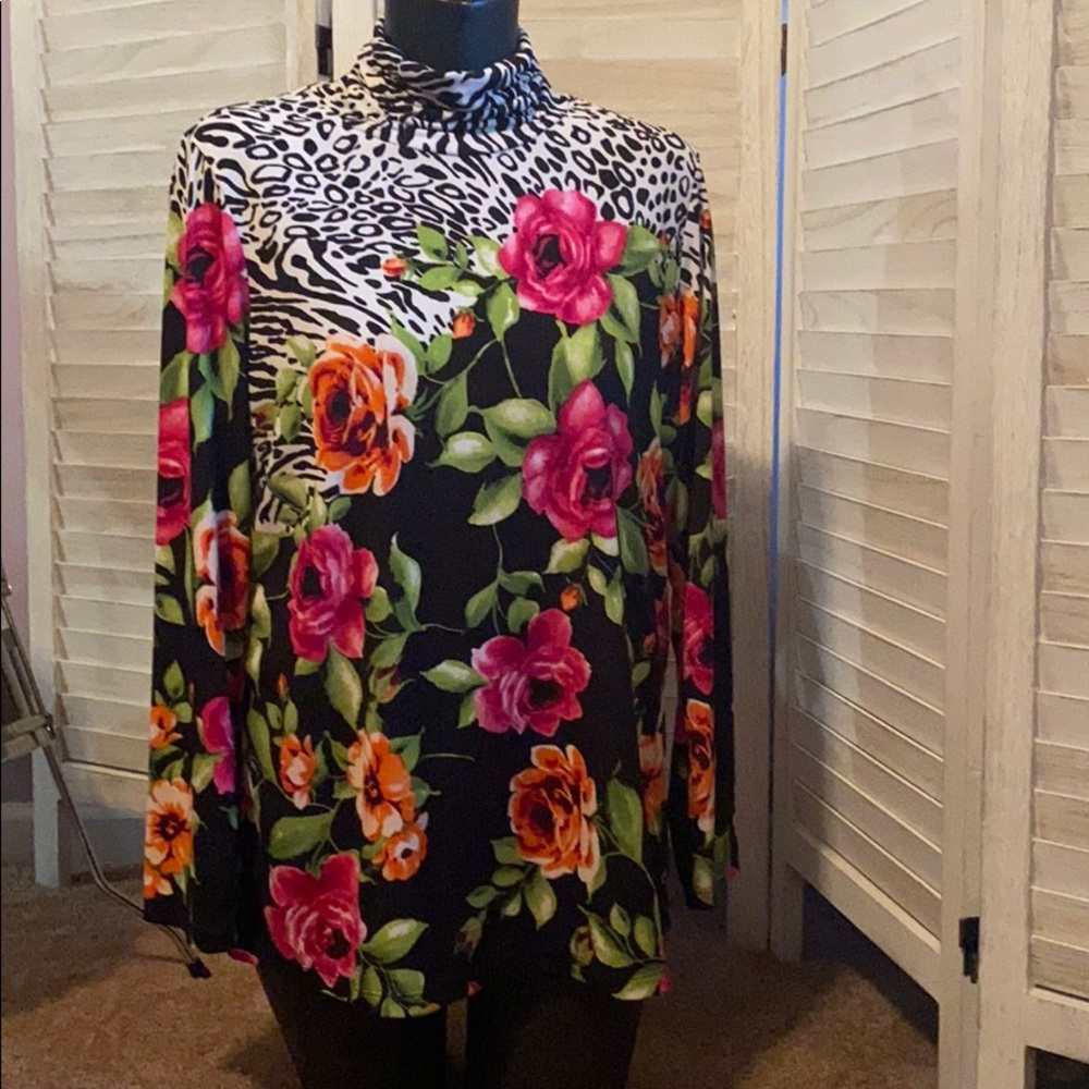 Animal & Floral print loose long sleeve blouse